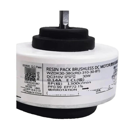 Replacement Brushless DC Motor For Air Conditioner Inverter Fan System Model WZDK30-38G-1 showing product label details