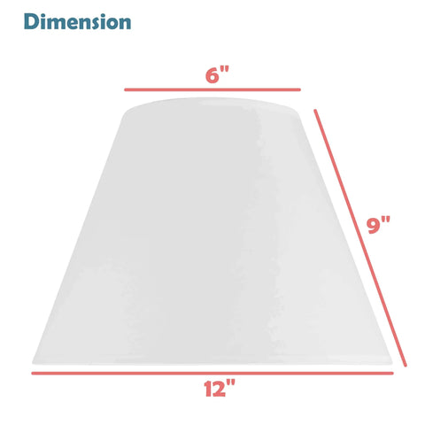 Dimensions of Transitional Empire Lamp Shade In Flaxen Linen With Tattersail Pattern, UNO Slip Fitter, Brass Fitter, 6in top, 12in bottom, 9in slant