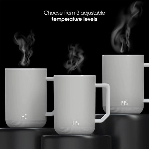Kick Back With This Sick Stainless Steel Self Heating Coffee Mug Featuring Gravity Sensor Automatic Warmer Coaster And Spill Proof Travel Lid To Keep Your Daily Grind Hot At Work Or Play with three adjustable temperature levels and steam.