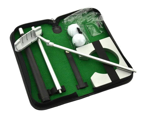 Compact Golf Putter Set With Ball Hole Cup For Travel And Indoor Putting Practice in portable case with neon putters