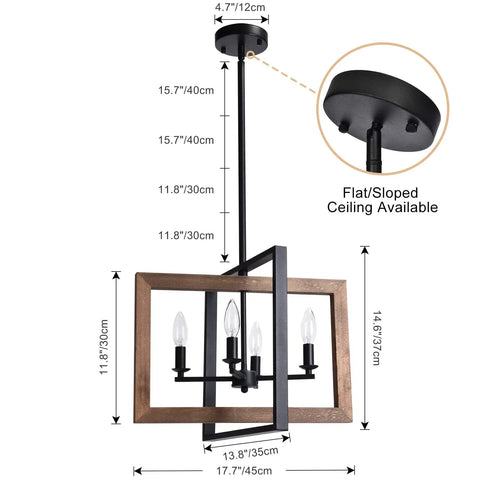Farmhouse Style Chandelier For Kitchen Island Rustic Industrial Pendant Light With Wood And Metal Frame dimensions