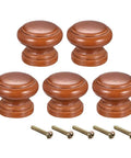 Round Wood Drawer Knobs In Red 5 Piece Set Of Compact 28Mm Cabinet Handles With Included M4 Screws, showing five red wooden knobs and screws.