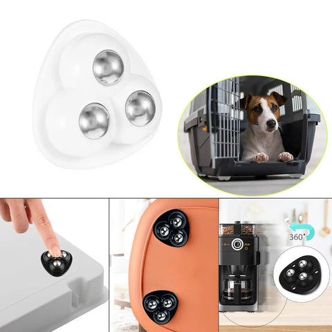Set Of Eight Heavy Duty Self Adhesive Castor Wheels Providing Slick Three Sixty Degree Spin for furniture and appliance mobility upgrades.
