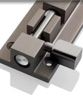 Close-up view of Snaps Shut Sliding Bolt Door Latch With Instant Auto Return Action, heavy duty metal construction.