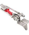 Heavy Duty 90 Degree Toggle Clamp Fastener with Plastic Cover Handle for Easy DIY, viewed from a slight angle, showing metal latch system.