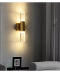 UHRLGHS Modern Bubble Crystal LED Wall Lamps Bathroom Dresser Living Room Bedroom d/Silver Wall Sconces Indoor Decor Lighting Lustres,Gold-Warm White on a wall.