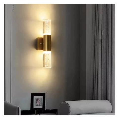 UHRLGHS Modern Bubble Crystal LED Wall Lamps Bathroom Dresser Living Room Bedroom d/Silver Wall Sconces Indoor Decor Lighting Lustres,Gold-Warm White on a wall.