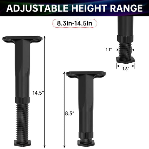 4 Pack Adjustable Bed Frame Support Legs Add Center Support Posts height range 8.3in to 14.5in for bed stability