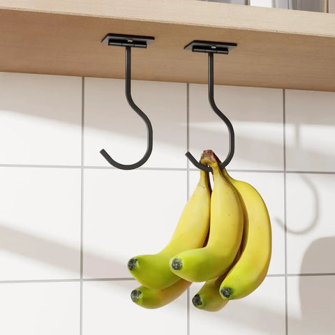 Game Changer Foldable Banana Hook With Strong Peel And Stick Adhesive For Under Cabinet Storage And No Hassle Easy Peasy Space Saver Slick Black Hanging Rack