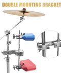 Heavy Duty Drum Clamp Mount With Extension Bar And Quick Release Multi Clamp For Secure Cymbal And Accessory Hooks Rust Resistant Zinc Alloy Build Dual Mount Brackets For Stable Gig Ready Setup on drum stand