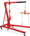 Badass 2 Ton Hydraulic Engine Hoist 4400 Lb Folding Cherry Picker with adjustable booms in red, ideal for garage mechanics.