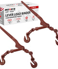 Heavy Duty Chain Lever Load Binder 2 Pack With Forged Grab Hooks For 1/4 To 5/16 Inch Grade 70 Chain Tie Down 7,800 Lbs Breaking Strength 2,600 Lbs Working Load Red Color Pro Grade Industrial Strength