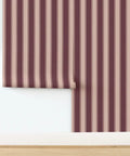Traditional Classic Wallpaper Type II With Badass Durability And Smooth Matte Linen Finish For Commercial Residential Spaces showing maroon striped design.