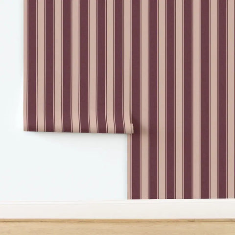 Traditional Classic Wallpaper Type II With Badass Durability And Smooth Matte Linen Finish For Commercial Residential Spaces showing maroon striped design.