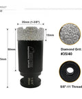 Front view of SHDIATOOL diamond core drill bit, 1-3/8 in, for porcelain/ceramic tile, vacuum brazed, 5/8-11 thread
