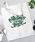 Solid Color Transfer Sheets Set, 16 Pcs 4.5x12 Inches Pre Printed Transfer Paper For DIY Heat Press Mugs, T Shirts, Coasters, Seamless Look And Bright Colors For Easy, No Fuss Projects printed on tote bag with text 'Always in my heart'