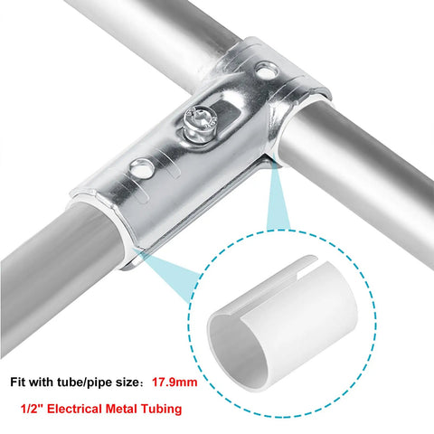 20 Sets T Pipe Clamp Fittings For Half Inch EMT Conduit With PE Adapter Shims Bolts And Nuts Included Electrogalvanized Low Carbon Steel Silver Finish