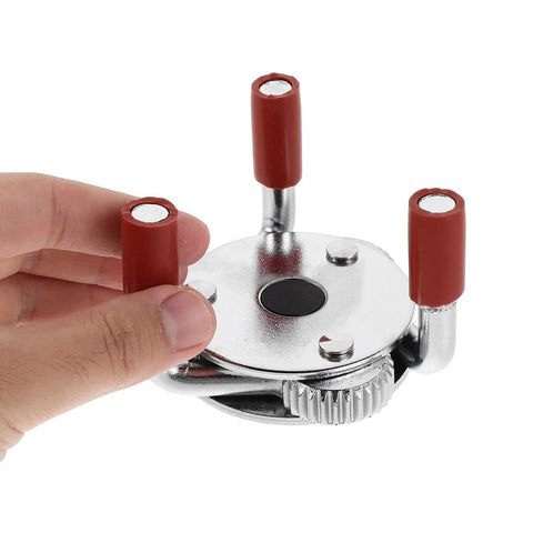 Built Tough Stainless Steel Smoke Transducer Disassembly Tool For Easy As Pie Sensor Swaps And Rock Solid Fire Safety Upkeep Featuring Corrosion Resistant Heads with red grips.