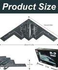 1/200 Scale B-2 Spirit Stealth Bomber Model Kit with display stand, shown with dimensions and packaging.
