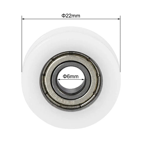 U696ZZ U Groove Ball Bearing Roller Guide Wheel 6 X 22 X 7 mm with double metal shield, chrome steel, ideal for DIY setups.