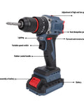 Heavy Duty Brushless Cordless Drill Beast Mode 45Nm Torque With 2000Mah Battery showing variable speed switch and rubber coated handle.