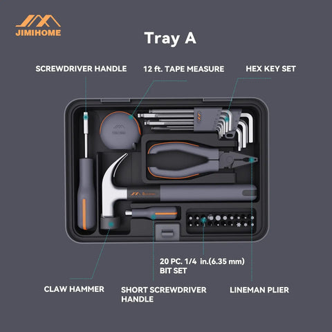 Tray A of 67 Piece Handy Home Repair Tool Kit With Tray Set For Everyday Do It Yourself Fixes And Auto Repair ABD Hand Tools