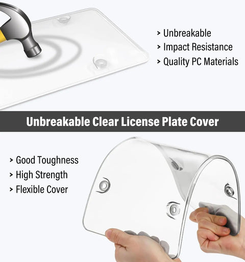 2 Pack Clear License Plate Covers And Frames Unbreakable Plastic Shields For Standard US Plates curved to show flexibility
