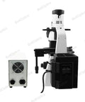 100X-400X Inverted Fluorescence Microscope With Trinocular Head And Dual Illumination Pro-Grade Lab Microscope For Biological Imaging And Cellular Work HM FM03030303, rear view with lamp unit