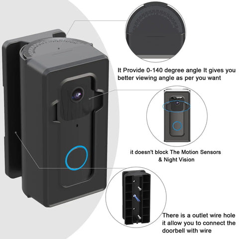 Anti Theft Blink Doorbell Mount With 0 To 140 Degree Angle Adjustment, corner bracket showing detailed features and adjustments.