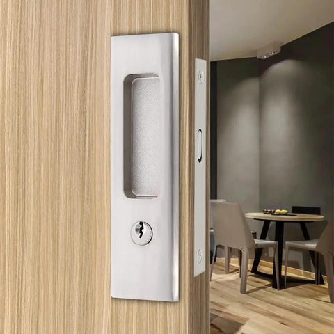 6.3 Inch Privacy Pocket Door Lock With Key Recessed Sliding Door Mortise Lock Invisible Furniture Hardware on wooden door