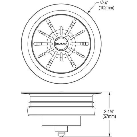 Diagram of Quartz Color Matched Disposer Flange With Removable Basket Strainer And Rubber Stopper 3-1/2 Inch Polymer Drain Black Finish