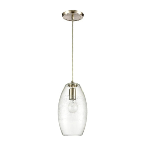 Ebbtide 6 Inch Wide 1 Light Mini Pendant With Satin Nickel Finish And Clear Glass Droplet Shade, modern kitchen lighting.
