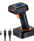 Wireless 1D And 2D QR Barcode Scanner With Display Screen Battery Level Indicator Time Display Bluetooth And Charging Cradle Base