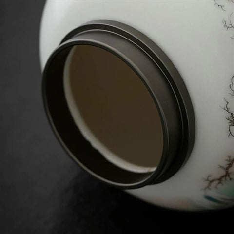 Close-up of a Large Ceramic Kitchen Storage Jar With Dual Sealed Alloy Lids ideal for keeping coffee beans fresh.