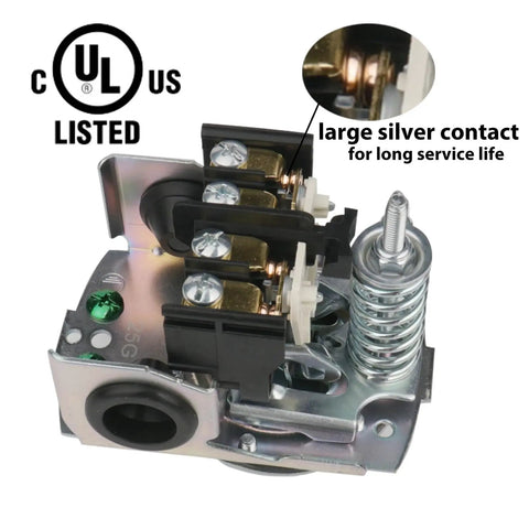 Well Water Pressure Switch For Pump 40 To 60 PSI Auto Electrical Control Adjustable Differential One Quarter Inch Female NPT Gray
