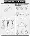 Installation instructions for Two Pack Of Crisp White Square Recessed Lighting Trims With Angled Gu10 Downlight Housing.