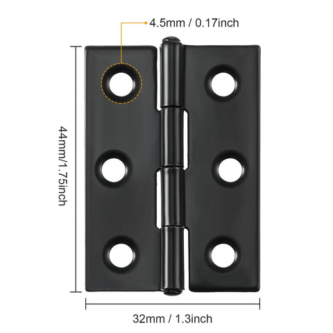 Front view of Boao black stainless steel folding butt hinge with screw holes (44×32mm)
