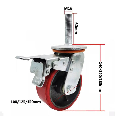 Bombproof Cast Iron Caster Wheels 4 Pack With M16 Thread Stem And Dependable Brake Engineered For Rock Solid Shop Trolleys Heavy Duty Workbenches And Serious Hauling Gigs