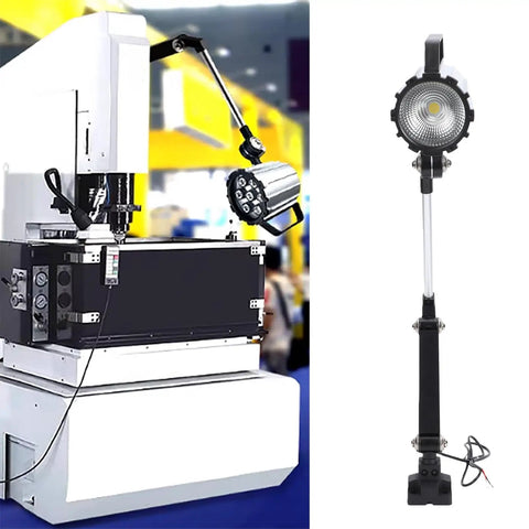 24W LED Machine Work Light With 360 Degree Adjustable Head, Rugged Aluminum Alloy Body, Explosion Proof Build, 24V Power Supply shown with CNC machine