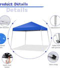 Details of Pop Up Canopy Tent 10x10 Ft With Slant Leg Frame, No Hassle Setup Gazebo Shelter For Patio Deck Garden And Beach, Blue
