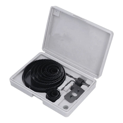 Heavy Duty Carbon Steel Hole Saw Kit With 13 Pieces For Precise Drilling In Wood Drywall PVC And Cork Plus Mandrels Fast Accurate Cuts For Cool DIY Pros in case
