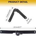 Heavy Duty 180 Degree Lid Support Hinges Set Of 2 Folding Rotatable Locking Hinges in black, measurements displayed, front view.