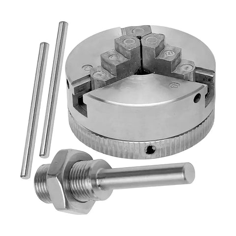 Heavy Duty Scroll Chuck For Wood Lathe And CNC Machines With Three Jaw Self Centering System Pro Grade Beefy Construction For Stable Grip And Precise, Smooth Woodworking And Drilling, three-jaw chuck with key and threaded spindle