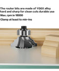 Heavy Duty 1/4 Inch And 1/2 Inch Edge Moulding Router Bit for Pro Handrail Tenon Cutter on wood surface with clean cuts.