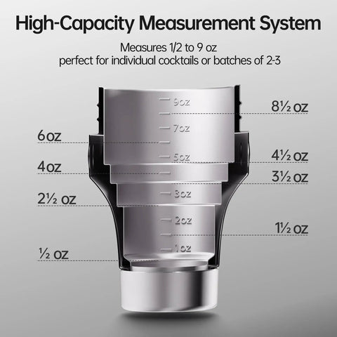 Hybrid Cocktail Shaker Set With Vacuum Insulated Double Wall Stainless Steel Construction 30oz Martini Shaker measurement markings