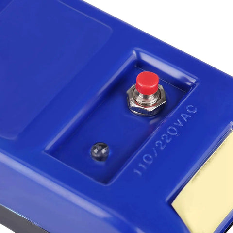 Close-up of Demagnetizer Tool For Mechanical Watches, blue casing with button, dual voltage 110/220V displayed.