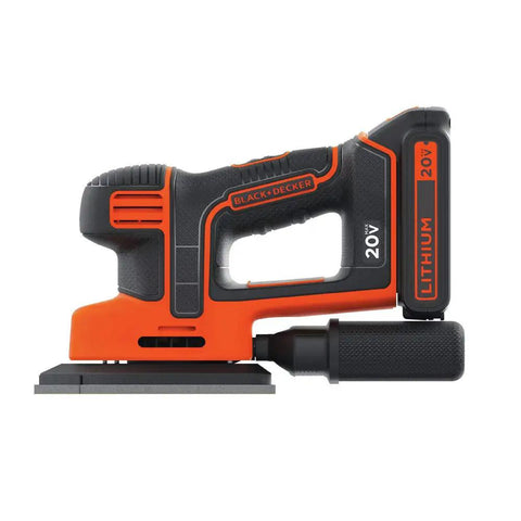 20V Max Mouse Sander Tool Only With Compact Ergonomic Design, Dust Collection, side view showing ergonomic grip and dust port.