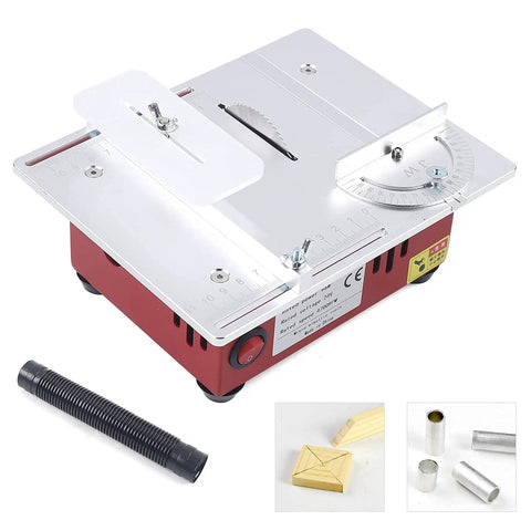 Slick Mini Table Saw Fueled By A Rugged Dual Motor For Quick Wood And Pcb Cuts Top Tier Diy Workbench With Zero Fuss Dust Collection and setup.