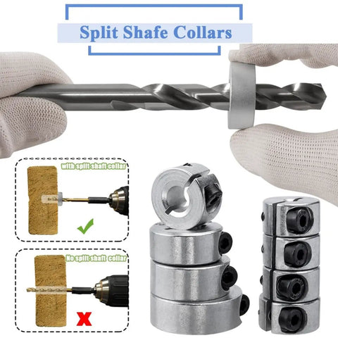 Drill Bit Depth Stop Collar Pro Grade Kit with split shaft collars and carbon steel limit rings for precise drilling