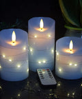 Cozy Flameless Candle Set With Embedded String Lights 5 Piece Real Wax LED Candles Remote Control 24 Hour Timer Battery Powered